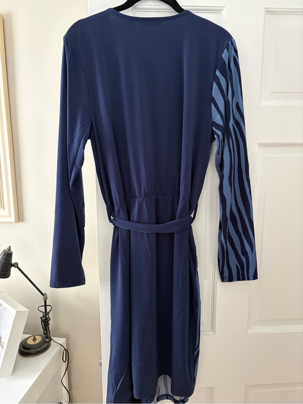 IMAN Navy and Periwinkle Wrap-Style Dress - Picture 2 of 4